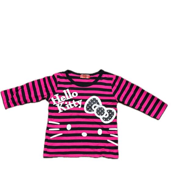 ハローキティ 長袖Tシャツ ピンク ブラック ボーダー柄 リボン キッズ サイズ90