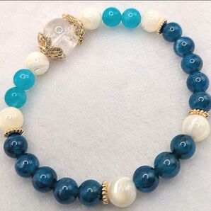(c)天然石 アイリス水晶×アパタイト×アマゾナイト×マザーオブパール ブレスレット