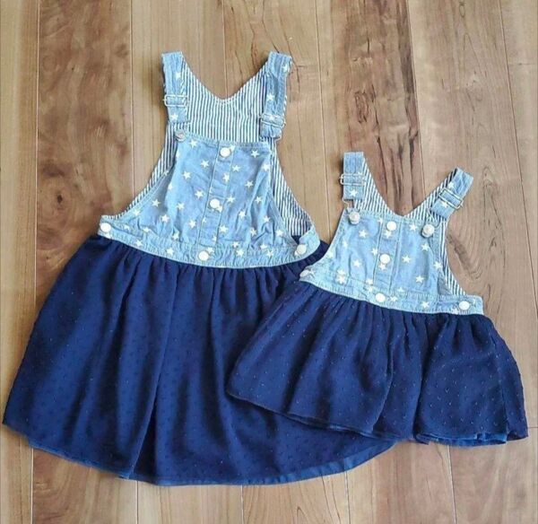 姉妹 80 130 ワンピース おそろい お揃い チュニック デニム スカート 女の子 子供服 キッズ