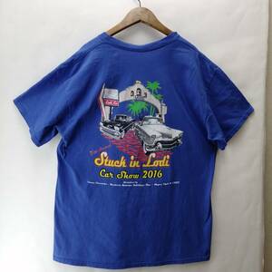 AMERICAN STEEL キャデラック　イラスト　バックプリント　Tシャツ L相当 BLUE