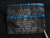 90s オールド ■ PLAYBOY プレイボーイ Vネック ボーダー 柄 メッシュ 切替 半袖 Tシャツ ( メンズ レディース M ) 90年代 古着 モノトーン_画像5