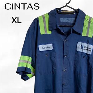 シャツ 古着 XL 企業 ロゴ 半袖 ワークシャツ