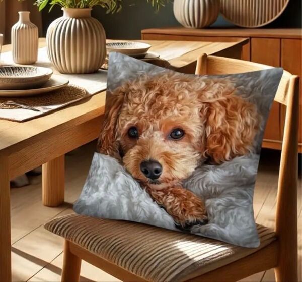 新品 50㎝×50㎝ クッションカバー プードル 犬 いぬ ポリエステル素材 薄手 プリント柄