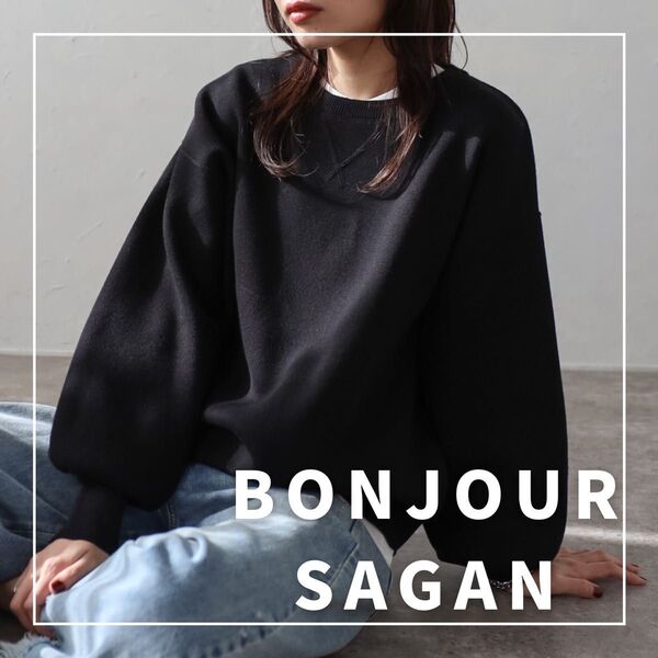 "新品・タグ付"Vガゼットスウェットライクニットプルオーバー/BONJOUR SAGAN