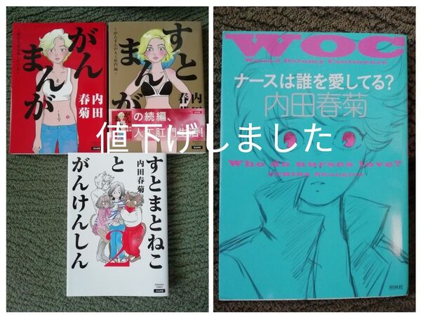 値下げしました 内田春菊 4冊★がんまんが、すとまんが 人工肛門編、すとまとねことがんけんしん 2 巻、ナースは誰を愛してる?