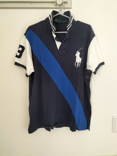 ■古着■ POLO RALPH LAUREN ポロ ラルフローレン ビッグポニー 半袖ポロシャツ ネイビー&ホワイト メンズ L