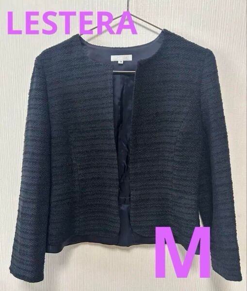 ノーカラージャケット LESTERA 38 ネイビー 上着
