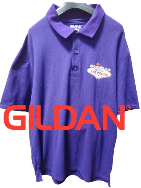 GILDAN/ギルダン パープル ワンポイントプリント ポロシャツ 半袖ポロシャツ 古着 アメリカ US古着 アメカジ
