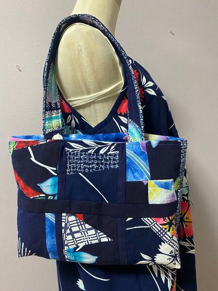 浴衣トートバッグ パッチワーク 2way ハンドメイド