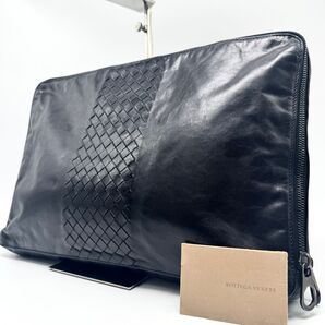 【美品】BOTTEGA VENETA ボッテガ ヴェネタ クラッチバッグ イントレチャート ダブルジップ ブラック 黒色