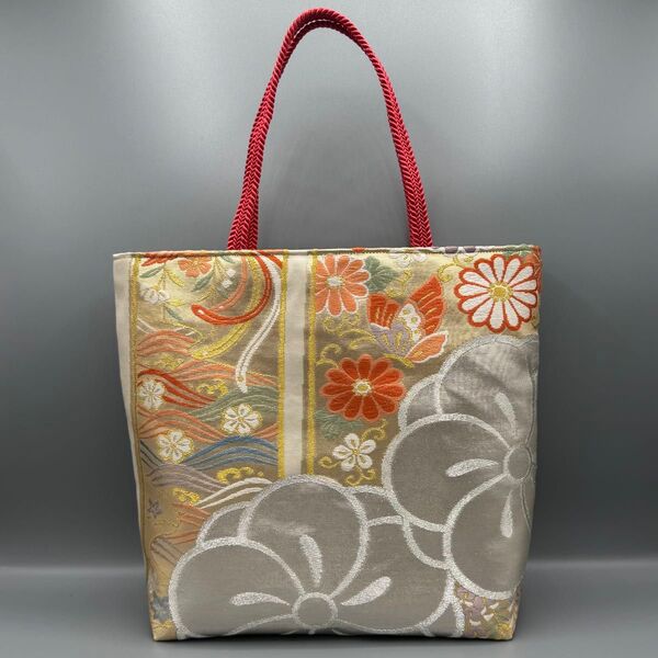 着物 帯 帯締め リメイク ハンドメイド トートバッグ 手提げ 花