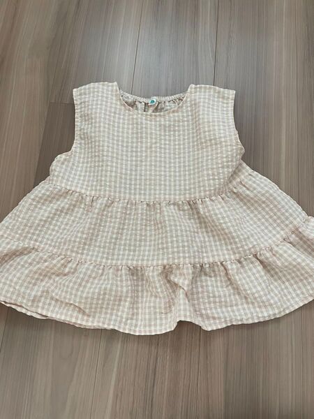 子供服 ベビー服 チェック柄 フリル ノースリーブ ワンピース ブラウス 女の子 チュニック トップス