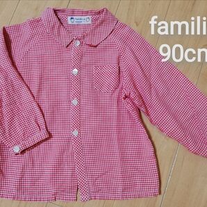 中古 90cm familiar ファミリア ギンガムチェック 長袖 シャツ ブラウス 赤 昭和レトロ 平成レトロ