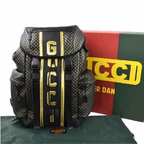 GUCCI GGパターン ダッパーダン グッチ バックパック レザー 536413 ブラック×ゴールド 箱・保存袋付き