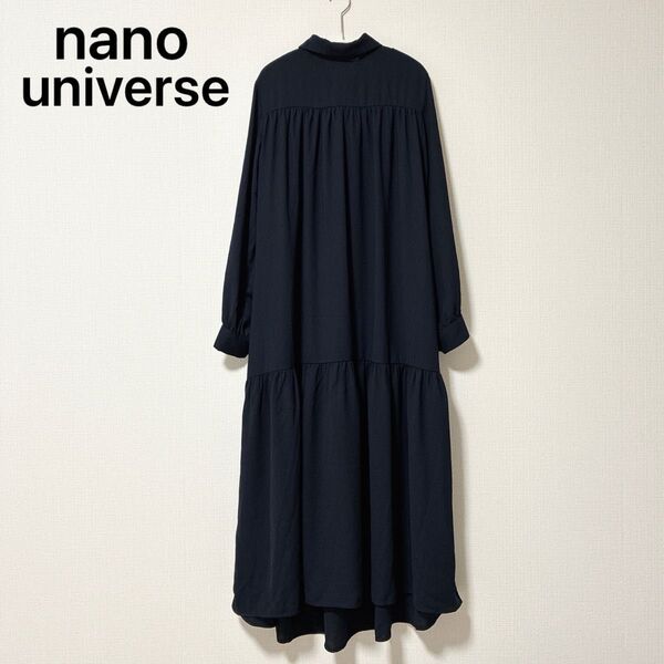 nano universe ナノユニバース ロールカラー ロングワンピース ネイビー フォーマル セレモニー オフィスカジュアル
