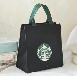 スタバ ランチバッグ トートバッグ 保温保冷 バック 男女兼用 ファスナー 黒