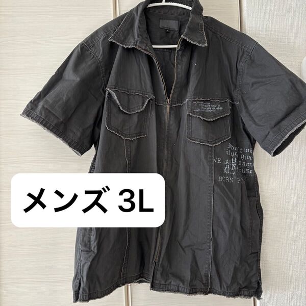 メンズ 3L 半袖 ブラック 大きめ 作業服 普段着 春夏