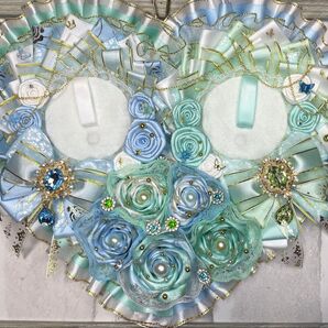痛ロゼット ハート ライトブルー×ホワイト ペパーミントグリーン× ホワイト ハンドメイド