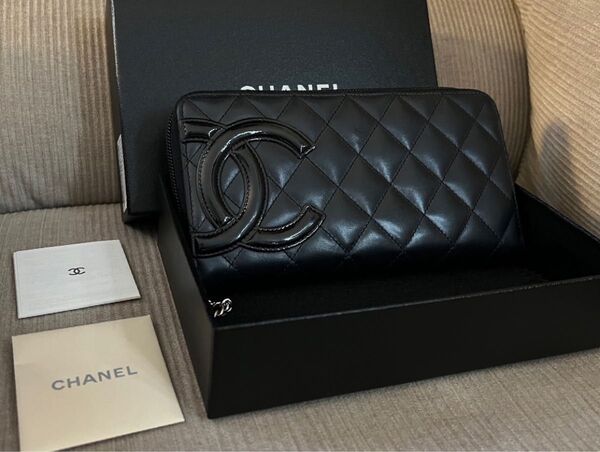 正規品 CHANELカンボンライン 長財布 ラウンドファスナー レザー 美品