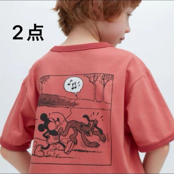 ユニクロ キッズ 子供服 ディズニー ミッキー 半袖 Tシャツ UT レッド 130cm 160cm 2点セット 新品未使用