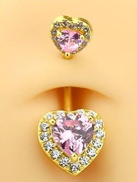 へそピアス 14G ボディピアス キラキラハート ゴールド ステンレス