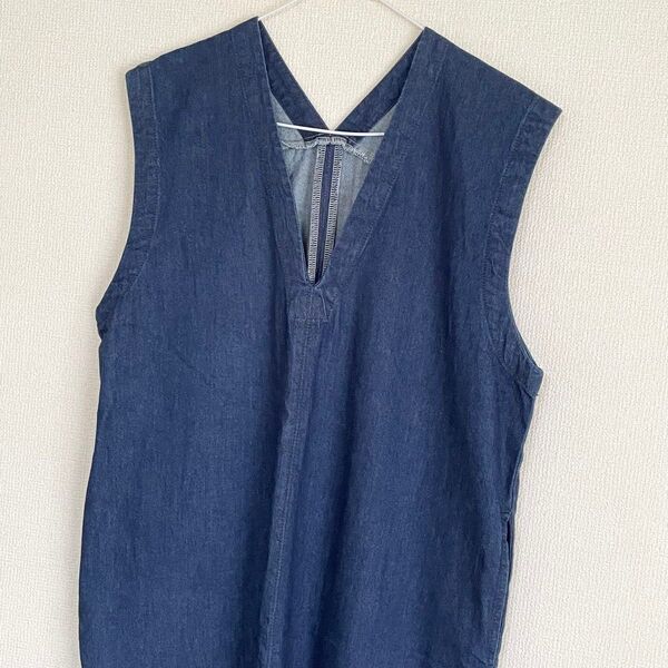 Samansa Mos2 blue サマンサモスモス【ECO DENIM】Vネックジャンスカ デニム ノースリーブ ワンピース