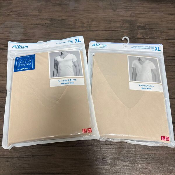 ユニクロ エアリズム VネックTシャツ ベージュ XL 2枚セット