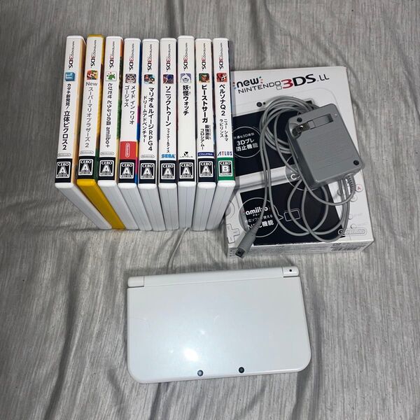 New Nintendo 3DSLL ホワイト 箱・ソフト9個・充電器セット