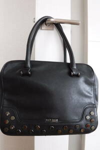  tax un- necessary special price ultimate beautiful goods!MARY QUANT Mary Quant black leather style with logo shoulder ~OK tote bag handbag!