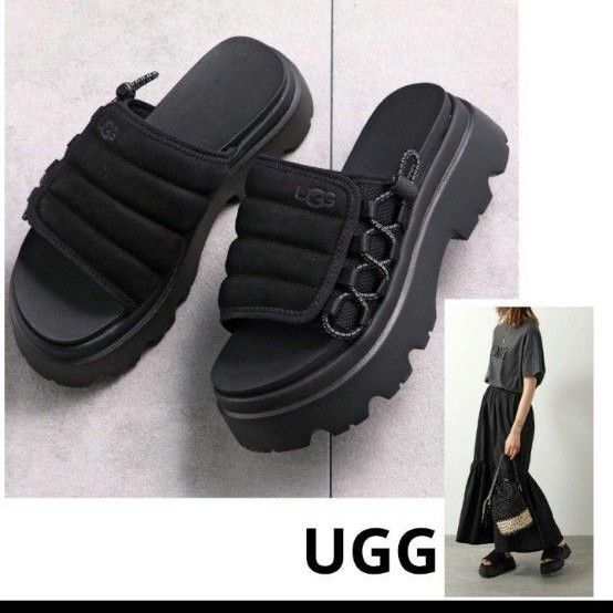 UGG アグブラック軽量厚底サンダル 1152697 新品