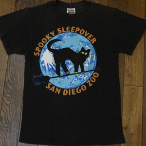 90s San Diego Zoo ネコ Tシャツ S ブラック アメリカ サンディエゴ動物園 アニマル 猫 イラスト スーベニア ヴィンテージ