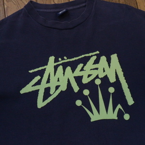 STUSSY Tシャツ M ネイビー クラウン ロゴ 半袖 オールド ステューシー スケート サーフ ストリート アメリカ