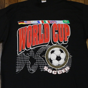 新品 DeadStock 90s USA製 World Cup USA 1994 Tシャツ L ブラック サッカー FIFA ワールドカップ 国旗 スポーツ ヴィンテージ