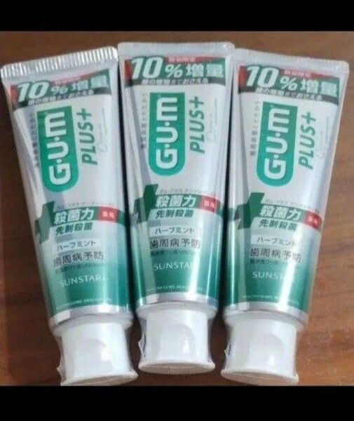 3本 132g GUM plus + 薬用ハミガキ 増量 歯磨き粉 ハーブミント 歯周病予防 高濃度フッ素 殺菌力