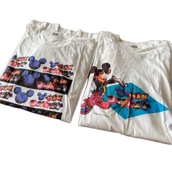 2枚セット Disney TEAM DISNEY Tシャツ ミッキーマウス 白 FREE SIZE ビンテージ
