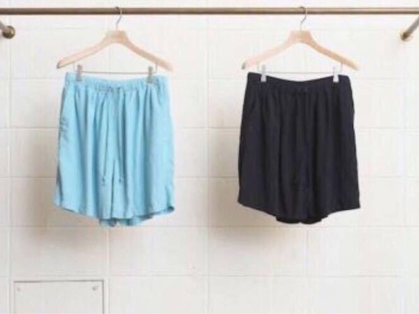 unused 17SS シルク レーヨン ショートパンツ 4 UW0566 ライトブルー ワイド イージー ドローコード ハーフ
