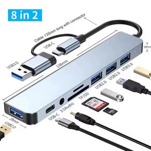 【8in2 多機能USBハブ】Type-C & USB-A 両対応|SDカードリーダー/3.5mmオーディオ対応/8ポート拡張