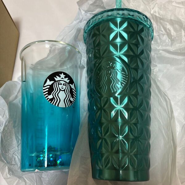 箱付き 新品未使用 スターバックス ステンレスコールドカップタンブラーターコイズ ダブルウォール耐熱グラスターコイズグラデーション