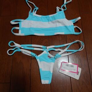 wicked weaselベイビーブルーx白セーラーストライプマイクロTバックビキニ水着