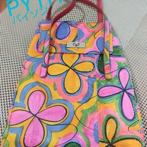 パイソンハンドバッグ 花柄 カラフル ペイント 中古品