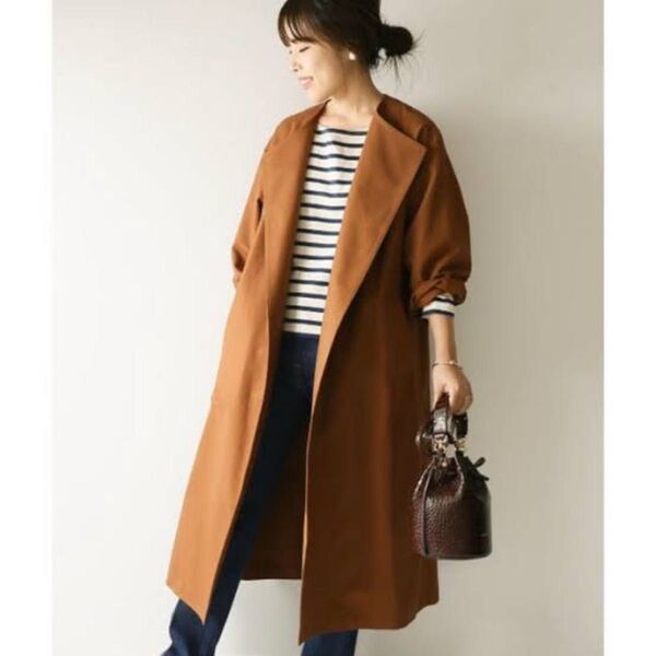 Spick&Span スピックアンドスパン#ノーカラーダブルクロストレンチ ベージュ トレンチ