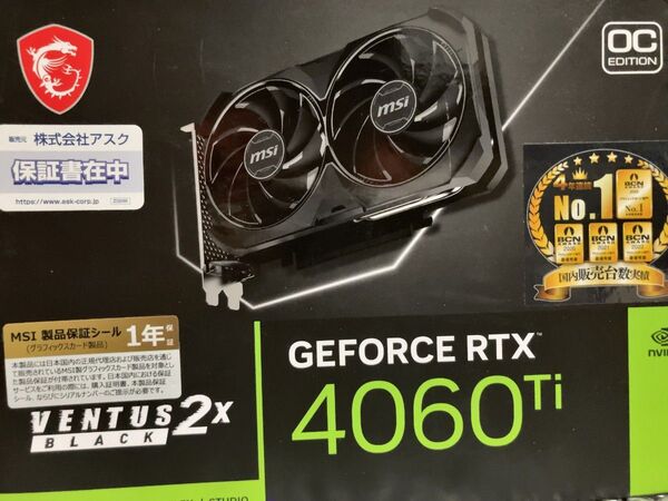【動作確認済み 美品】MSI GeForce RTX 4060 Ti VENTUS 2X BLACK 8GB OC GDDR6