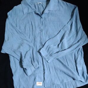 【JAVA】 長袖シャツ 無地 ブルー系 Lサイズ