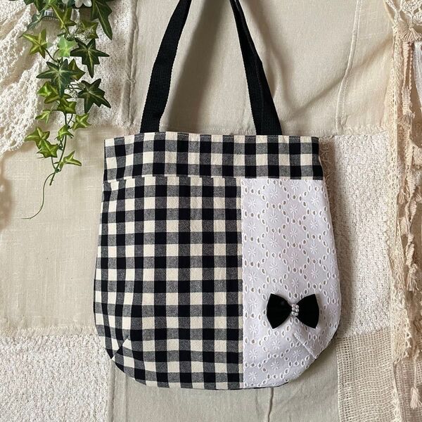ハンドメイド トートバッグ レース 肩掛け