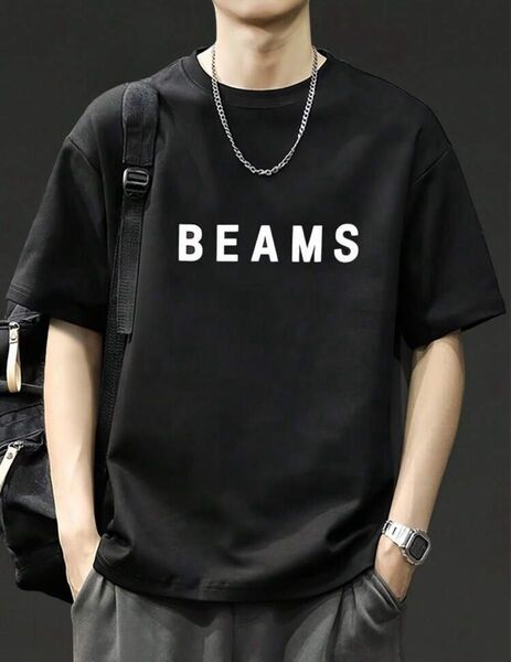 BEAMS ビームス Tシャツ 黒 シンプル 半袖 ロゴTシャツ メンズ