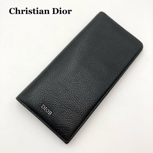近年モデル【美品】DIOR HOMME ディオールオム 長財布 バーティカルウォレット レザー 黒 二つ折り ロゴ金具 シンプル
