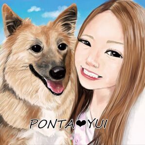 ペット似顔絵 飼い主様とご一緒に!★修正回数無制限★データ贈呈★文字入れ無料