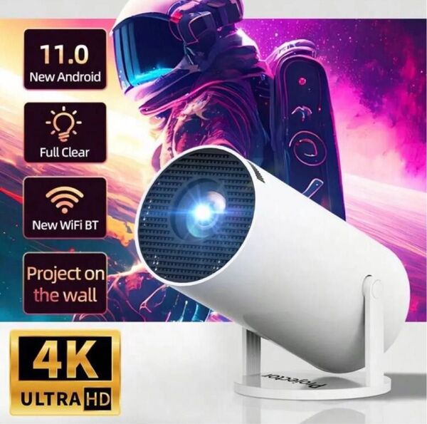 自動台形補正 1080P 天井投影 Bluetooth5 ホームプロジェクター Android TV搭載 270°回転 ジャンク品