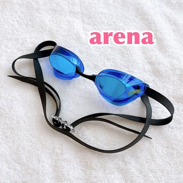 arena アリーナ水泳用ミラーゴーグル アクアフォーススイフト 競泳用 青黒