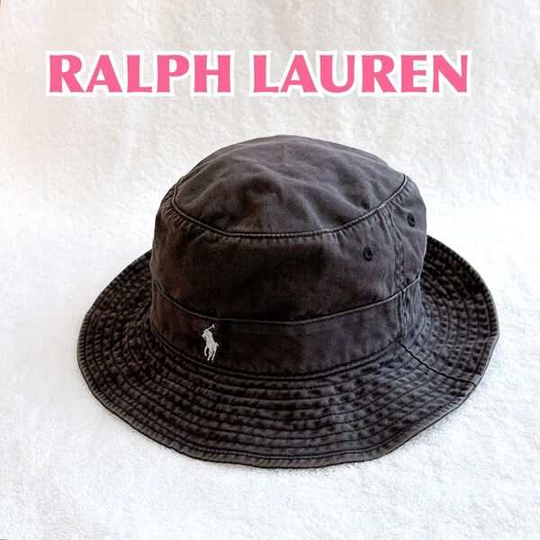 【RALPH LAUREN】90s ラルフローレン コットンバケットハット 薄黒 S/M 帽子